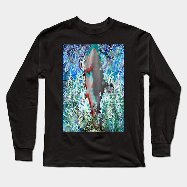 Under water shark swimming between corals. Long Sleeve T-Shirt by FineArtMaster